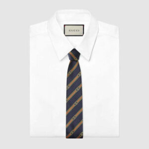 Gucci Interlocking G Web Silk Jacquard Tie in Navy | Luna Bags