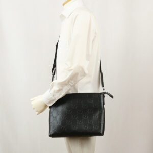 GUCCI 696009 Medium Messenger Bag Jumbo GG Diagonal Shoulder Bag leather Mens Black | Luna Bags
