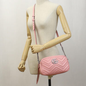 GUCCI 447632 Small Shoulder Bag GG Marmont Diagonal leather Pink Women | Luna Bags
