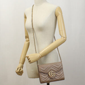 GUCCI 474575 Quilted mini GG Marmont Diagonal Shoulder Bag leather Beige Women | Luna Bags