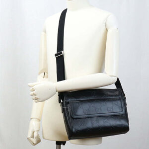 GUCCI 658565 Messenger bag GG emboss Diagonal leather black mens | Luna Bags