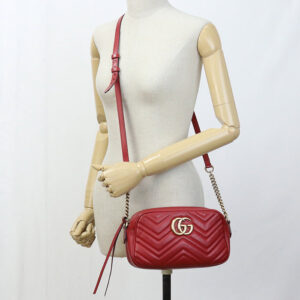 GUCCI 447632 Small Shoulder Bag GG Marmont Diagonal leather Red Women | Luna Bags