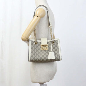GUCCI GU88506 Small Shoulder Bag Padlock  GG Supreme Canvas beige Bag Women | Luna Bags