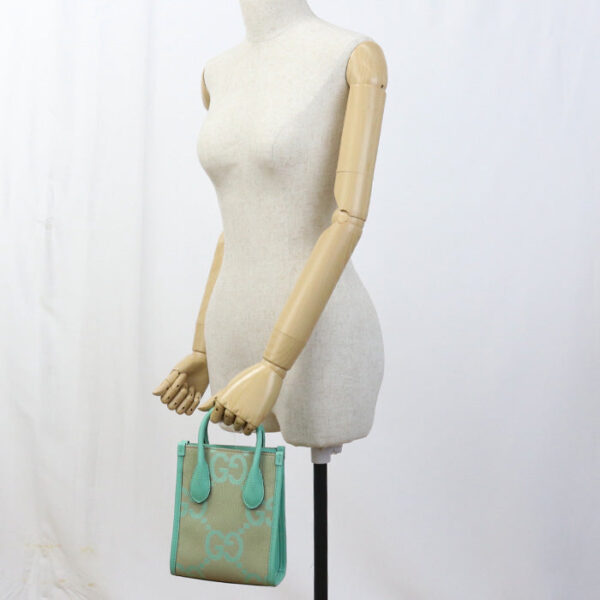 GUCCI 671623 Tote Bag Jumbo GG 2WAY MiniTote Bag GG canvas, leather green Women | Luna Bags