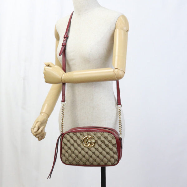 GUCCI 447632 Shoulder Bag GG Marmont Small camera bag GG canvas, leather beige Women | Luna Bags
