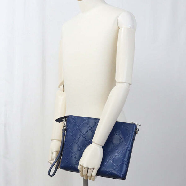 GUCCI 696009 Shoulder Bag GG emboss Medium 2-Way Clutch Bag leather blue mens | Luna Bags