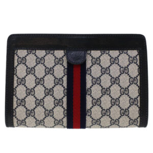 GUCCI GG Canvas Sherry Line Clutch Bag PVC Leather Navy Red  yk7884 | Luna Bags