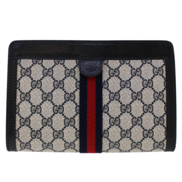 GUCCI GG Canvas Sherry Line Clutch Bag PVC Leather Navy Red  yk7884 | Luna Bags