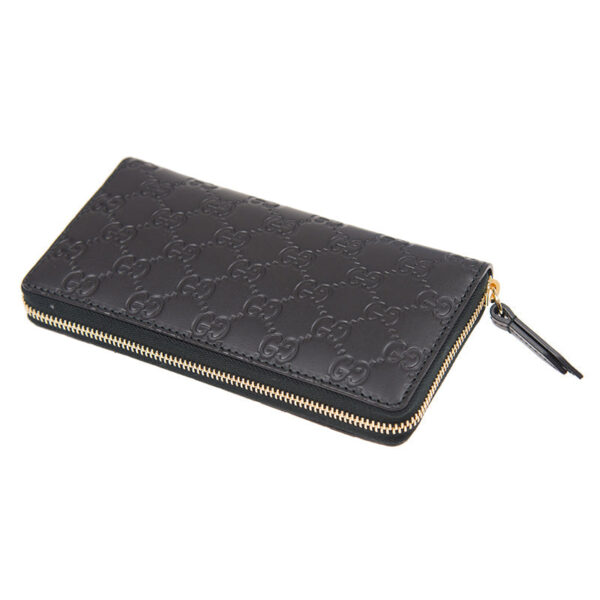 Gucci Interlocking GG Embossed Leather Zip Around Wallet in Black | Luna Bags
